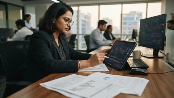 SEBI Proposes Unified Advertising Framework and Celebrity Endorsements for Financial Entities Office workspace with financial charts representing regulatory policy review