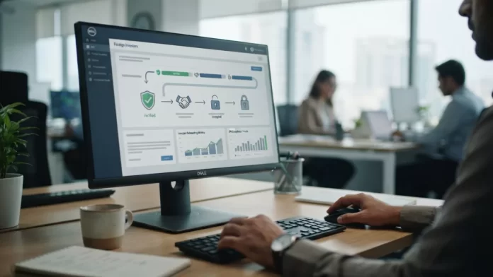 Digital financial verification workflow on a computer screen representing regulatory updates.