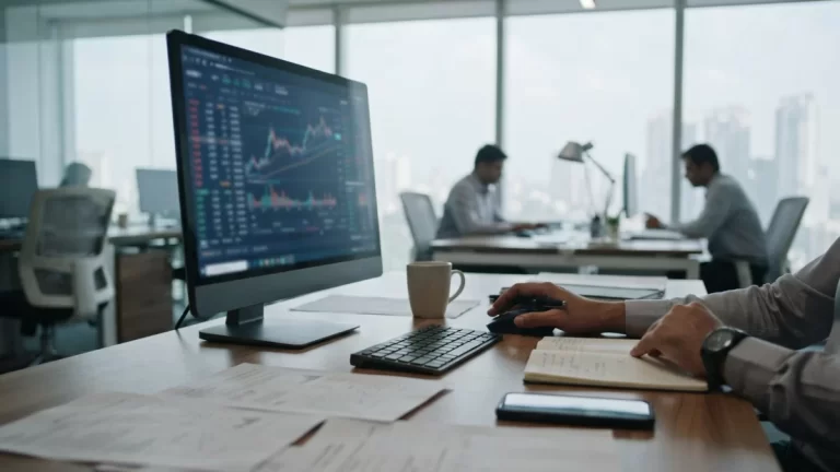 Financial analysis charts on a desk in a modern corporate office representing market regulatory reviews