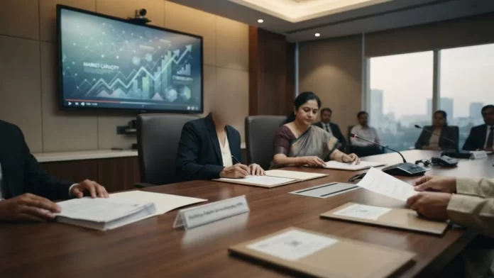 SEBI Signs Tripartite MoU with RRU and NISM to Strengthen Market Capacity and Cybersecurity A modern corporate meeting room representing an institutional collaboration event.