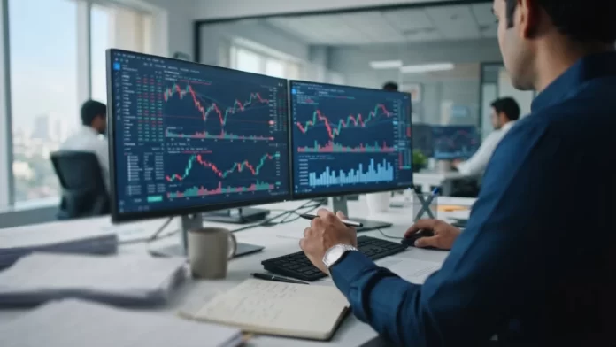 SEBI Releases Analytical Reports Highlighting Retail Trading Patterns and Profitability in Equity Derivatives Digital financial charts and analytical graphs displayed on office monitors representing market research.